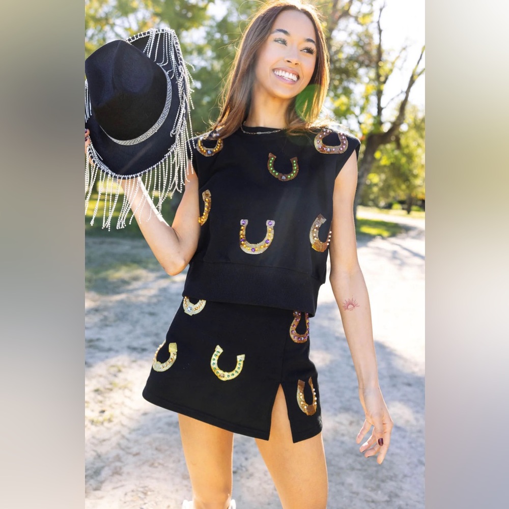 Queen of Sparkles black horseshoe skort set